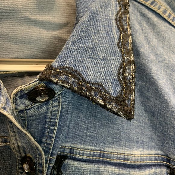 V. Cristine Black Lace Denim Jacket - Picture 10 of 14